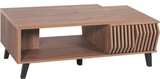 Table basse MCW-M45, table de salon table d'appoint table de canapé, tiroirs design 3D 44x120x65cm, marron