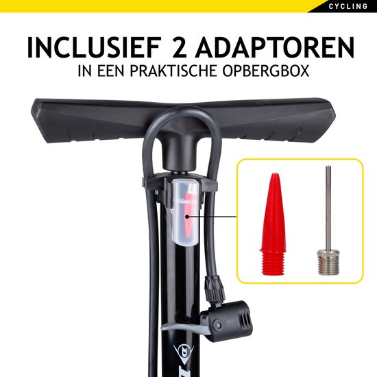 Dunlop Fietspomp met Drukmeter - Dubbel Ventiel - Hollands Ventiel/ Frans Ventiel/ Autoventiel - Dunlop