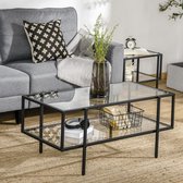 Zijzijglas salontafel met 3 planken met stalen frame glas zwart 100 x 55 x 45,5 cm