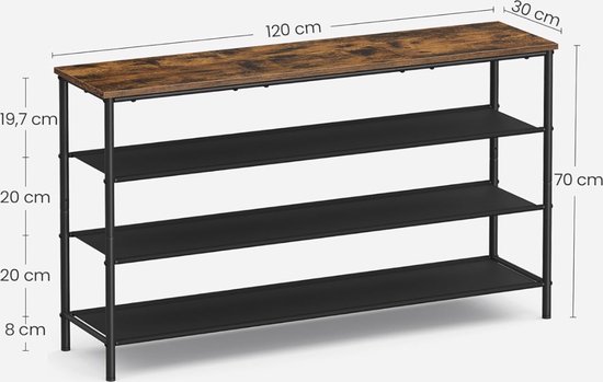 VASAGLE 5 Laags Schoenenrek, Hoge Schoenenrek Met 4 Mesh Planken En Grote Bovenkant Voor Tassen Ruimtebesparend Entree Hal Staal Industrie Rustiek Bruin Zwart Lbs038b01 661996055