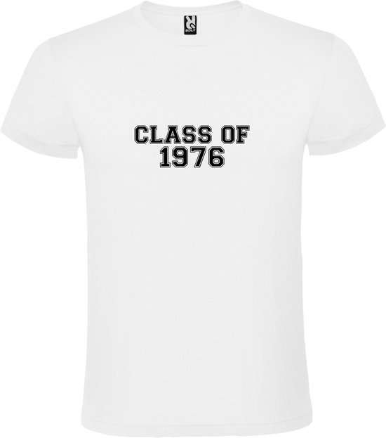 Wit T-Shirt met “Class of 1976 “ Afbeelding Zwart Size 5XL