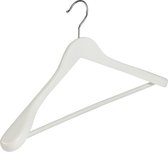 De Kledinghanger Gigant - 8 x Mantelhanger / kostuumhanger lotushout wit gelakt met schouderverbreding en anti-slip broeklat, 44 cm