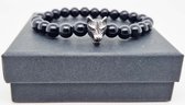 Handgemaakte Natuursteen Armbanden "Obsidian" 8 mm - Met vorm wolf - Een bijzonder cadeau voor vrienden en familie