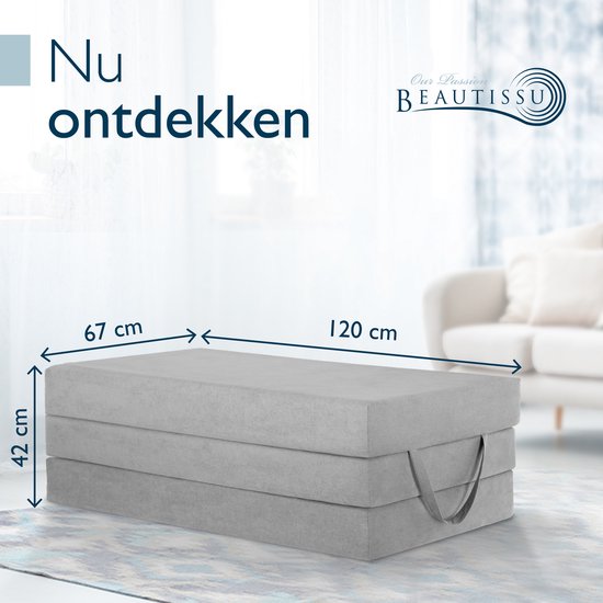 Beautissu VS95 – Premium Opvouwbaar Matras 1 Persoons 120x200cm – Extra Dik 14cm Traagschuim Vouwmatras H3 – Wasbare Hoes Eenvoudig Transport – Grijs - Beautissu