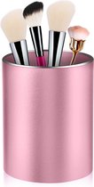 Metalen ronde pennenhouder, bureau, pennenkoker, metalen ronde pennendoos, vulpen, organizer, opbergdoos voor kantoor, school en huishouden, cosmetica-organizer, 8 x 10 cm, roze
