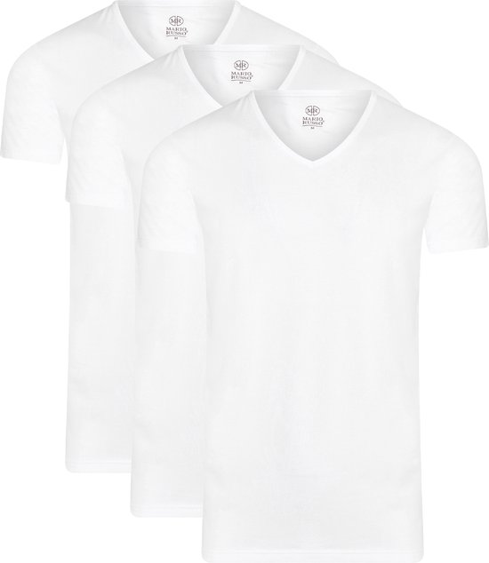 Mario Russo T-shirts - T-shirts Heren - Onder Shirts - Katoen - 3-pack - V-Hals - XL - Wit