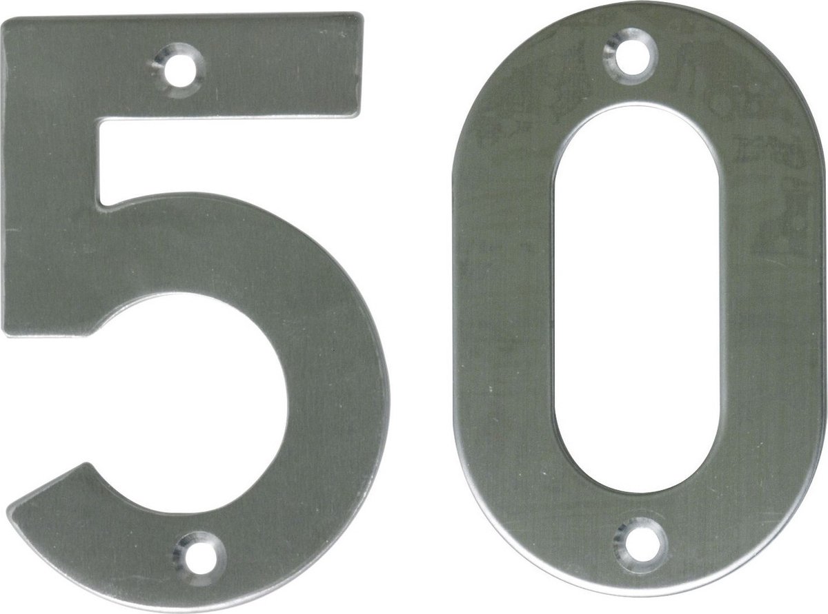 AMIG Huisnummer 50 - massief Inox RVS - 10cm - incl. bijpassende schroeven - zilver