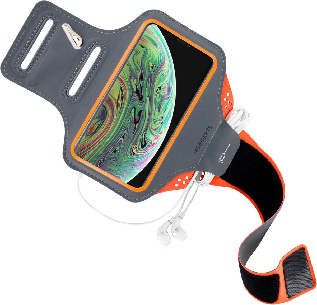 Mobiparts Telefoonhoesje geschikt voor Telefoonhouder Hardlopen Apple iPhone XS Sport Hoesje Neopreen | Mobiparts Comfort Fit Sportarmband - Neon Orange | Oranje