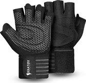 KRATØX Sport en Fitness Handschoenen met Wrist Wrap - Fitness Grip Gloves - Krachttraining - Gym en Crossfit - Unisex - Zwart - Maat S