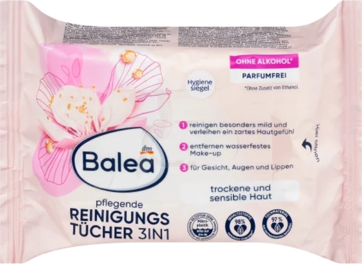 Goedkoopste Balea Make-up verwijderaardoekjes voedend 3 in 1, 25 stuks