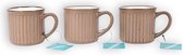 Set de 3 tasses à café avec anse - marron - Mugs | Tasses en grès à rayures verticales 250 ml