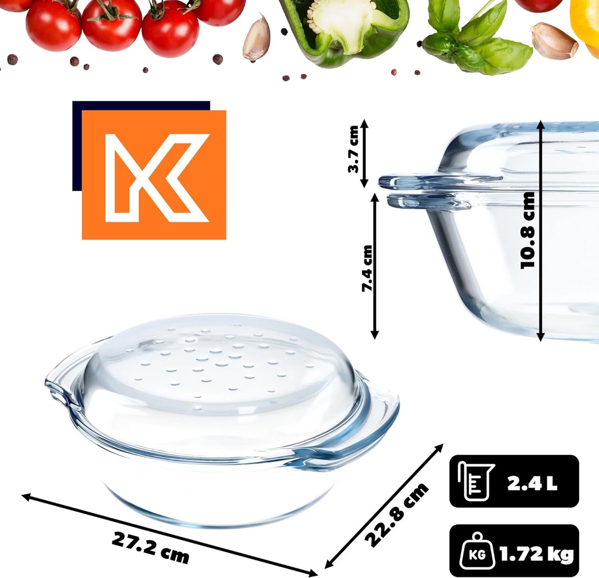 Garneck Ustensiles De Cuisson En Verre Avec Double Poignée