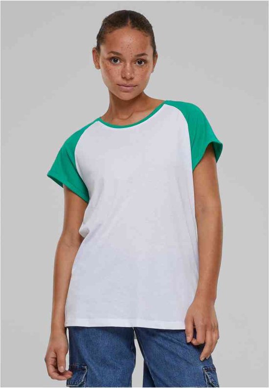 Urban Classics - Contrast Raglan Dames T-shirt - 4XL - Wit/Groen