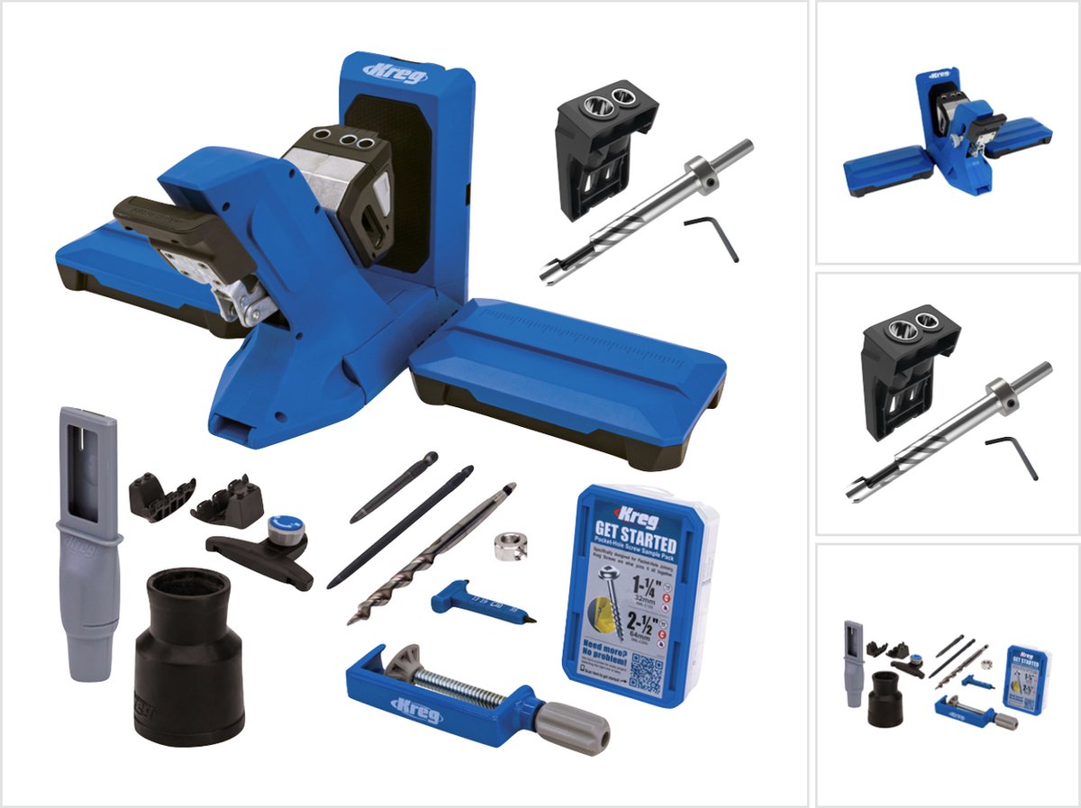 KREG Pocket Hole Jig 720 PRO pocket hole boorsjabloon ( KPHJ720PRO ) + plugboorsjabloon + basisstation + trapboor + bit + schroeven