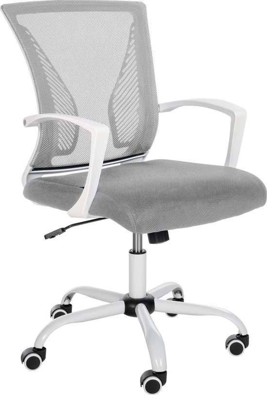 CLP Tracy Bureaustoel - Voor volwassenen - Met armleuningen - Ergonomische - licht grijs wit