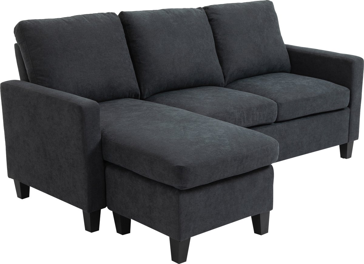 Homcom Hoekbank L-vormig met slaapfunctie - Bankstel - Chaise longue omkeerbaar - Donkergrijs dunkelgrau