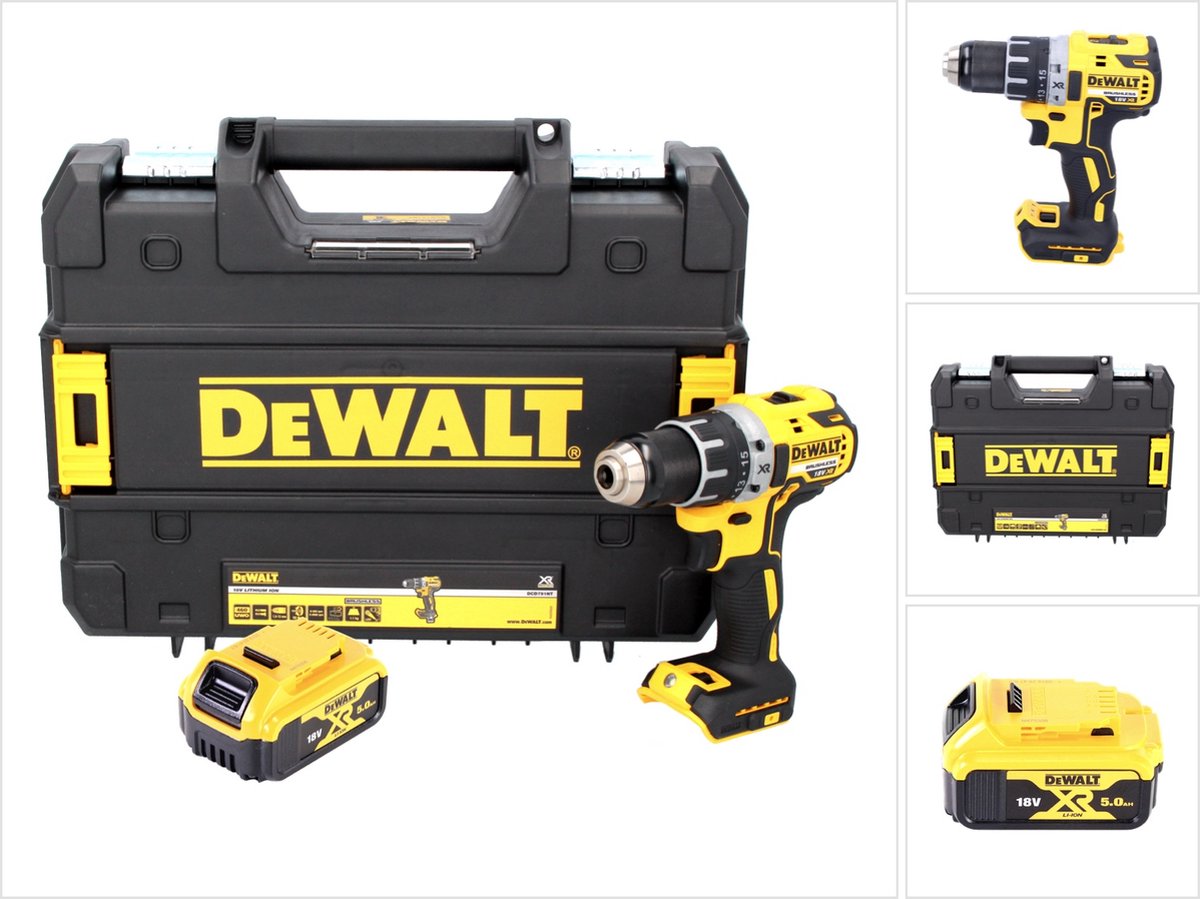 DeWalt DCD 791 NT accuboormachine 18 V 70 Nm borstelloos + 1x oplaadbare accu 5.0 Ah + TSTAK - zonder oplader