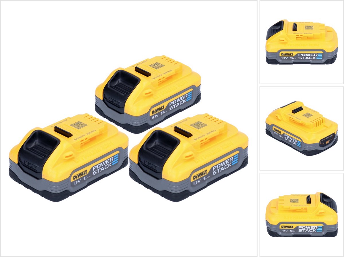 DeWalt DCBP 518 H3 accuset 3x Powerstack-accu 18 V 5,0 Ah / 5000 mAh XR Li-Ion - met laadniveau-indicator