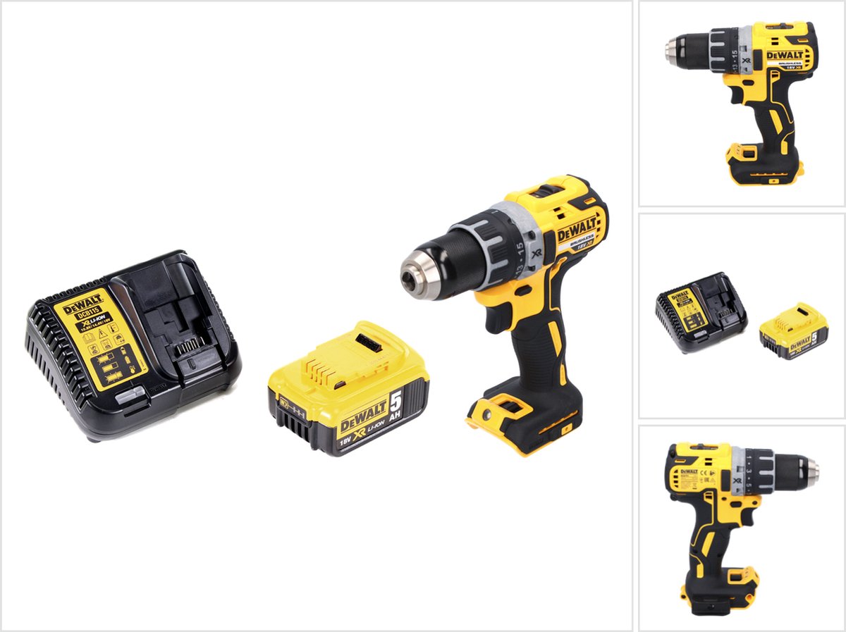 DeWalt DCD 791 P1 accuschroefboormachine 18 V 70 Nm borstelloos + 1x oplaadbare accu 5.0 Ah + oplader