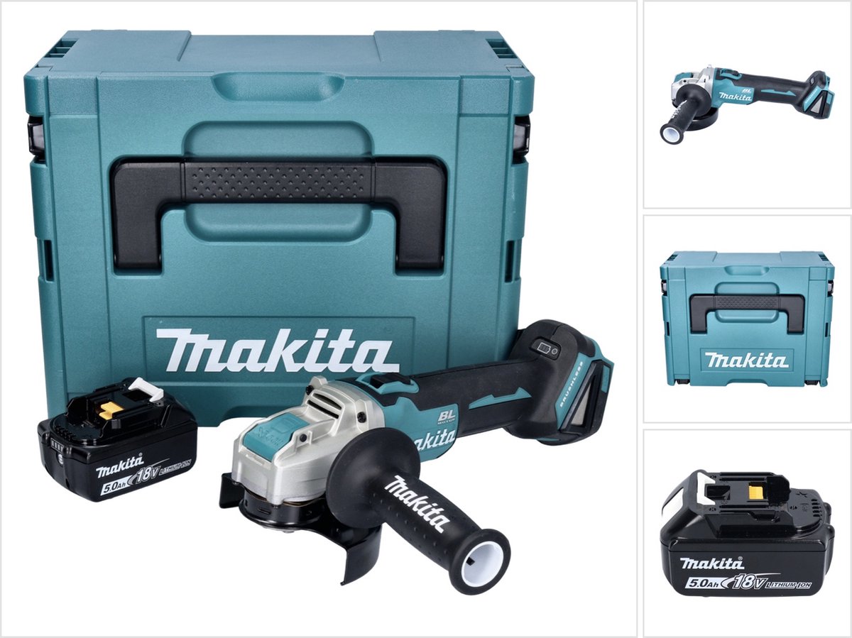 Makita DGA 521 T1X1J Accuslijper 18 V 125 mm X-LOCK Brushless + 1x oplaadbare accu 5.0 Ah + Makpac zonder lader