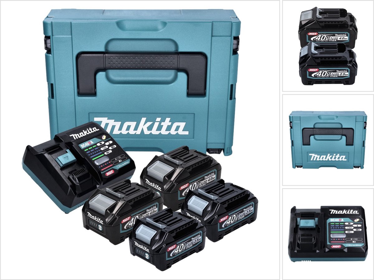 Makita Power Source Kit 2x BL 4025 accu 40 V max. 2,5 Ah XGT + 2x BL 4040 accu 40 V max. 4,0 Ah XGT + DC 40 RA lader + Makpac