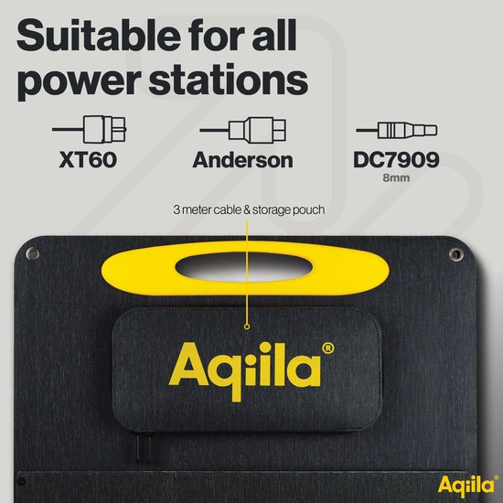 Opvouwbaar Zonnepaneel, 200W, Monokristallijn, IP65 Waterbestendig, Solar Panel, 3m Kabel met 3 Aansluitingen, Draagbaar Zonnepaneel, Aqiila Sunbird P200 van Aqiila — afbeelding 4