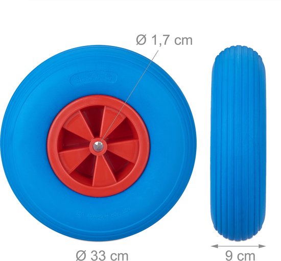 kruiwagenwiel - 3.50-6 - massief rubber - kunststof velg - anti-lek - 100 kg - blauw-rood — afbeelding 3