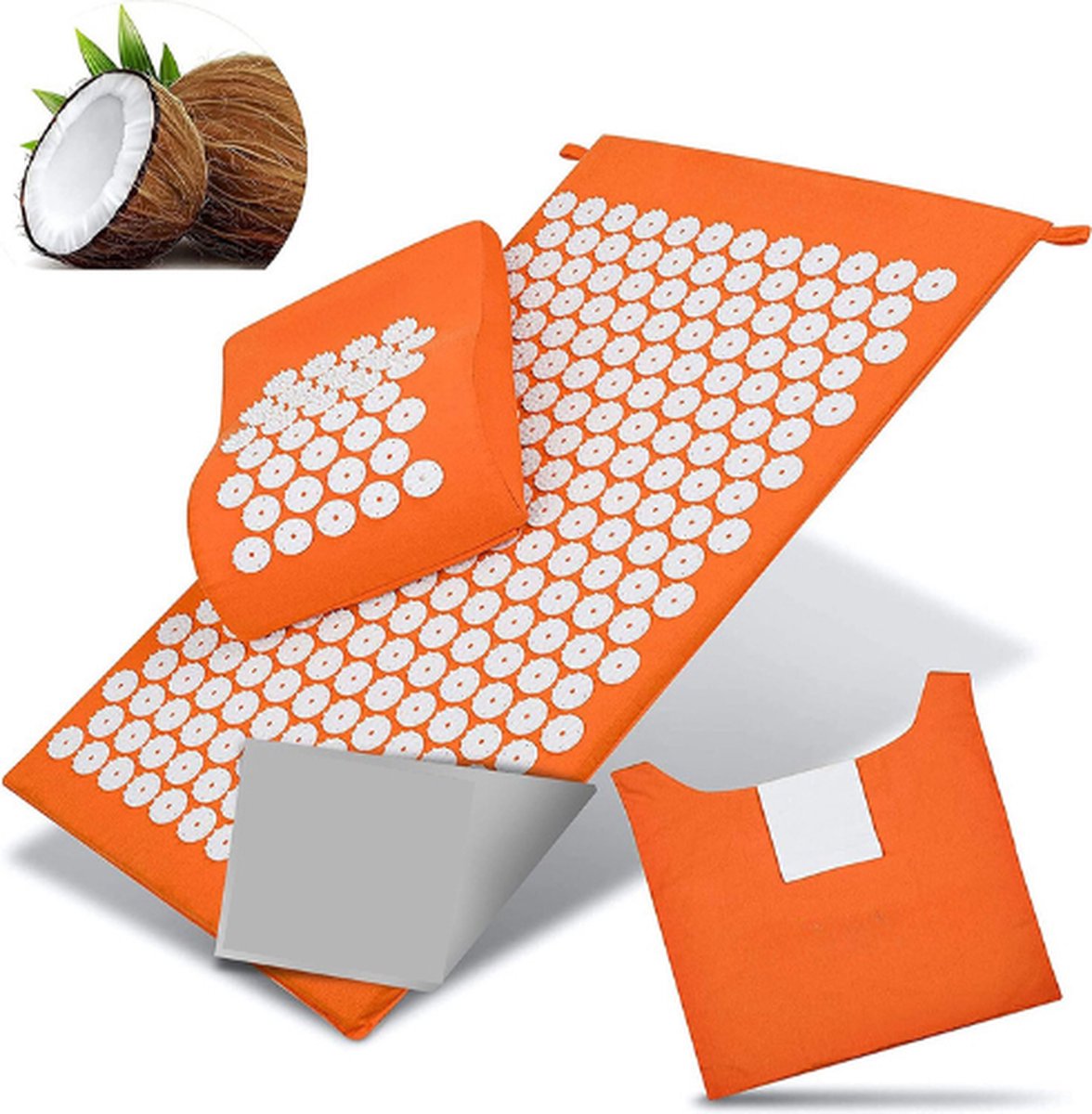 Goedkoopste Acupressuurmat met Kussen - Verlicht Spanning & Bevordert Circulatie - Massagemat - Spijkermat - Incl. Draagtas - Oranje
