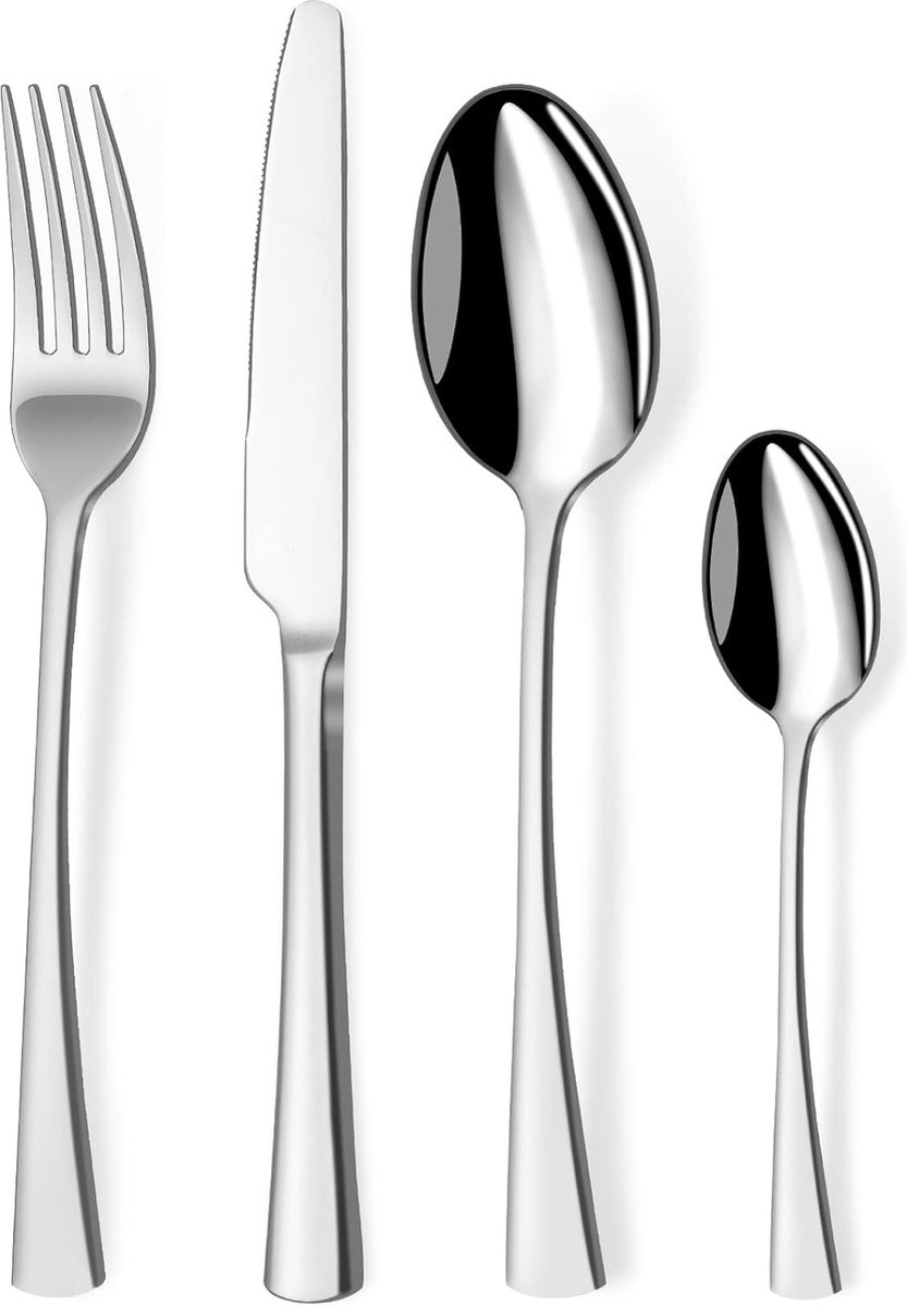Bestekset voor 6 personen, 24-delig, roestvrij staal, bestekset met mes, vork, lepel, hoogwaardig roestvrij staal, vaatwasmachinebestendig