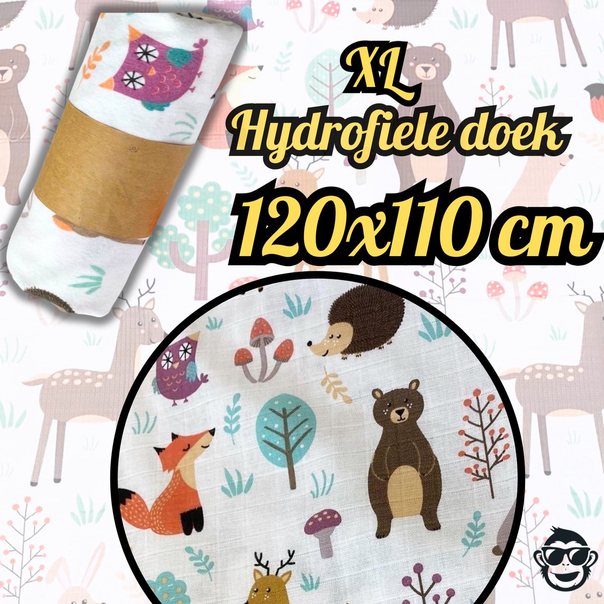 Goedkoopste BoefieBoef XL Hydrofiele Doek 120x110cm - Zachte Bamboe Swaddle, Inbakerdoek, Mousseline Doek voor Baby's en Newborns 0 tot 12 maanden - Bosdieren - Dubbellaags, Ademend en Absorberend - Kerst en KraamCadeau - - Duurzaam - Babydeken - Wit Uil