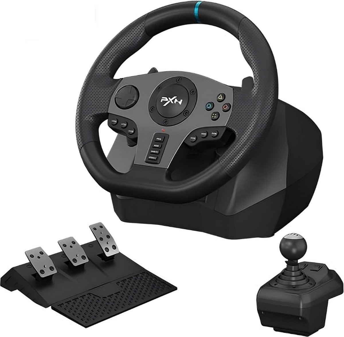 Majesticmania Game Stuur - Stuur PS4 Geschikt - Stuur PC - Racestuur PS4 - Xbox - Game Stuur PS4 Met Pedalen - Zwart