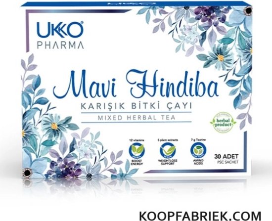 Ukko Pharma - Dr.Feridun Kunak - Mavi Hindiba mixed herbal tea | Blauwe Cichorei gemengde kruidenthee | Afslank & Detox Thee | Groene Thee | Bekend product | Weight Loss Tea | Fit | Halal | 30 sachets |