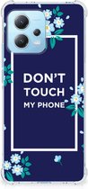Shockproof Case Geschikt voor Xiaomi Redmi Note 12 5G Smartphonehoesje met transparante rand Flowers Blue Don't Touch My Phone