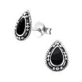 Aramat jewels ® - Bali oorbellen druppel 925 sterling zilver 6mm x 9mm zwart geoxideerd