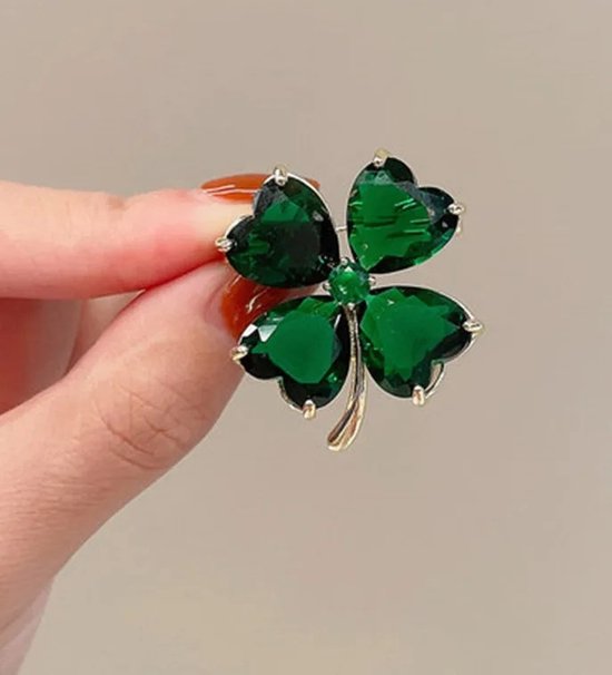 WiseGoods Premium Broche Trèfle à Quatre Feuilles - Broches Design Trèfle - Bijoux Geluk - Porte-Bonheur - Épingle Décorative - Épingle à Vêtements Vert
