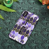 Naadloze Rhombus patroon reliëf geschilderd TPU + PC Case met houder voor iPhone XR (paars)