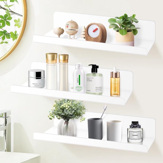 Étagères Murales En Métal Pour Salle De Bain Sans Perçage - Blanc - 30cm X 2 - Supporte Jusqu'à