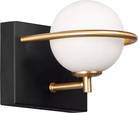 Wandlamp Bas zwart goud klein 15cm x 10cm dimbaar - Lampen