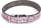 Nobleza Hondenhalsband met glitters en letterprint - Exclusieve halsband met gesp - Lengte 45 cm - Kunstleder halsband hond - Puppyhalsband - Halsband pup - Waterbestendige halsband hond - M - Roze