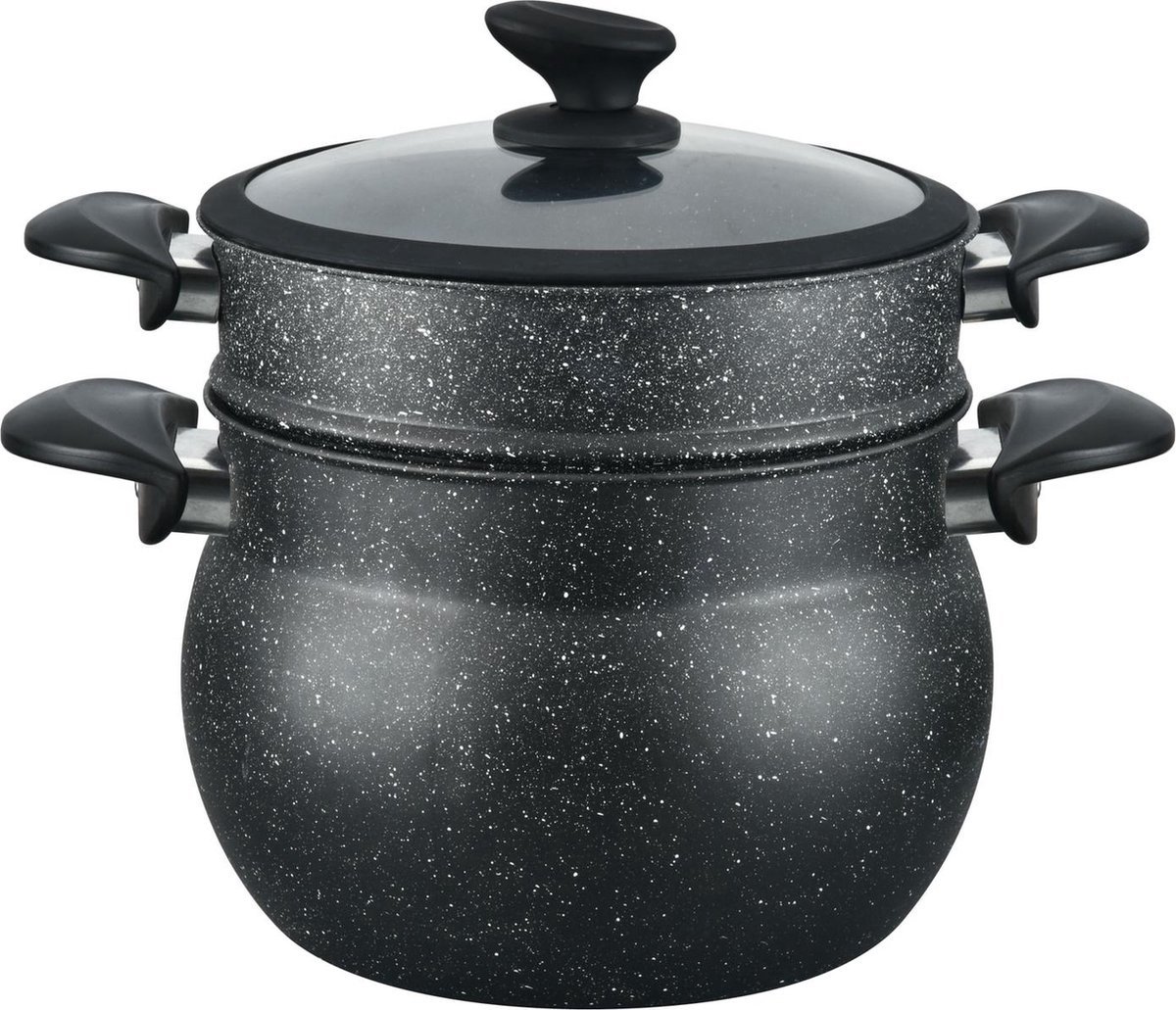 IBBO Couscous Pan Stoompan 11 Liter Ø26cm Rijst en Groentestomer Multisteamer Voor Alle Warmtebronnen Couscoussier Aluminium Met Glazen Deksel Zwart