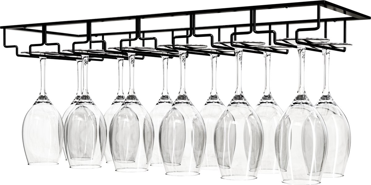 Nolad - Wijnrek - Wijnglazenhouder - 18 glazen - 60 x 22.5 x 6 cm - Metaal - Mat zwart