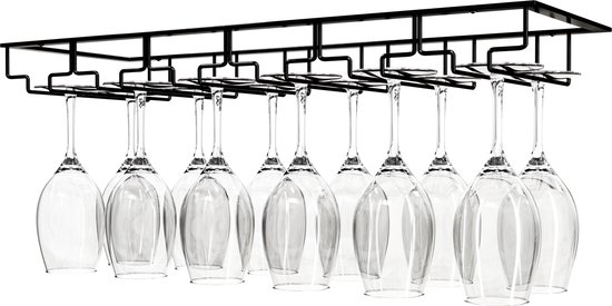 Porte-Verres Suspendu, Support de Verre à Vin avec 6 Rails pour 12-18 Verres, 60 x 22,5 x 5,5cm Porte-Verres Suspendu, Support de Verre à Vin avec 6 Rails pour 12-18 Verres, 60 x 22,5 x 5,5cm