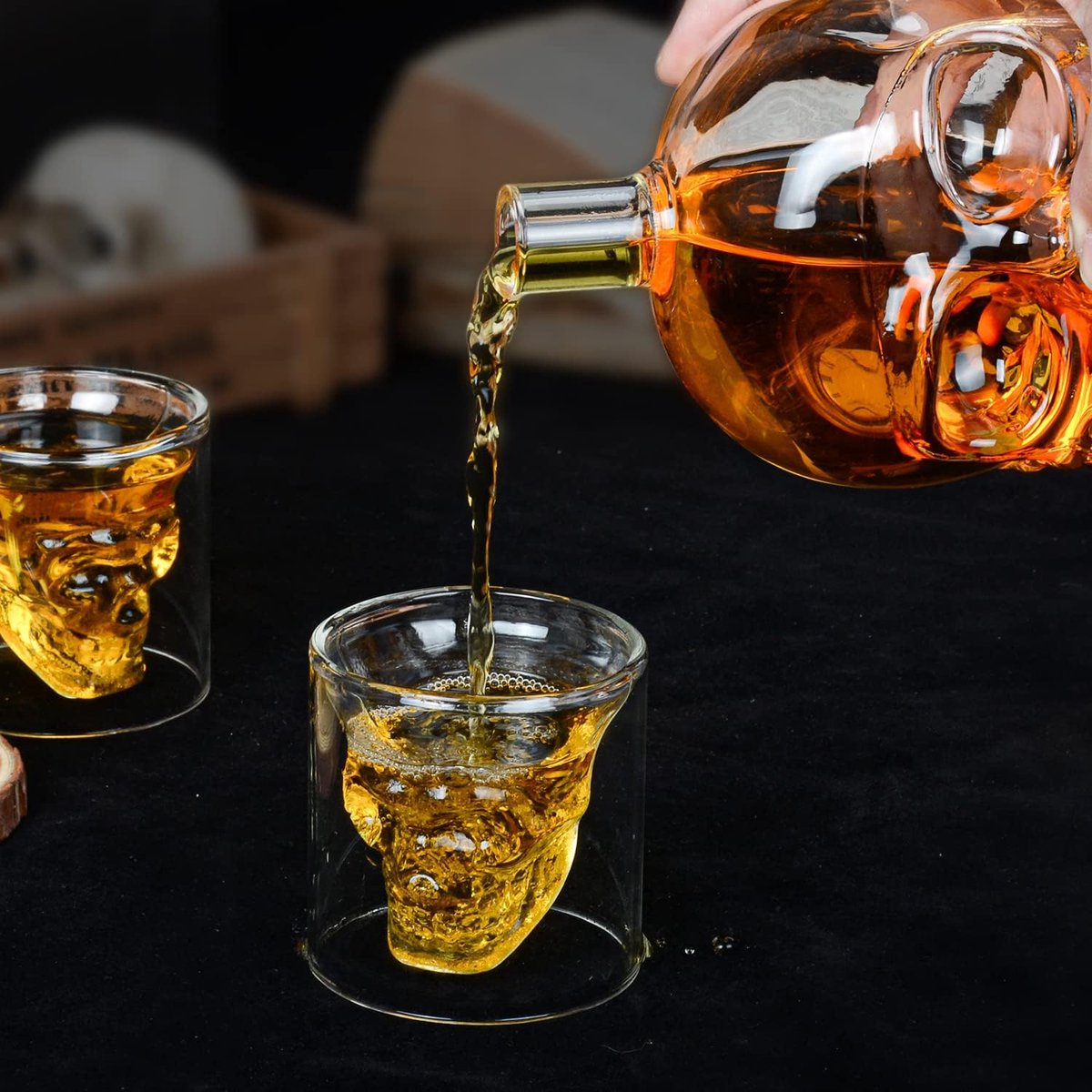 Set Carafe Et Verres Tête De Mort Oak & Steel - Déco Bar Originale 700ml