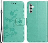 Coverup Bloemen & Vlinders Book Case - Geschikt voor Samsung Galaxy A15 Hoesje - Cyan