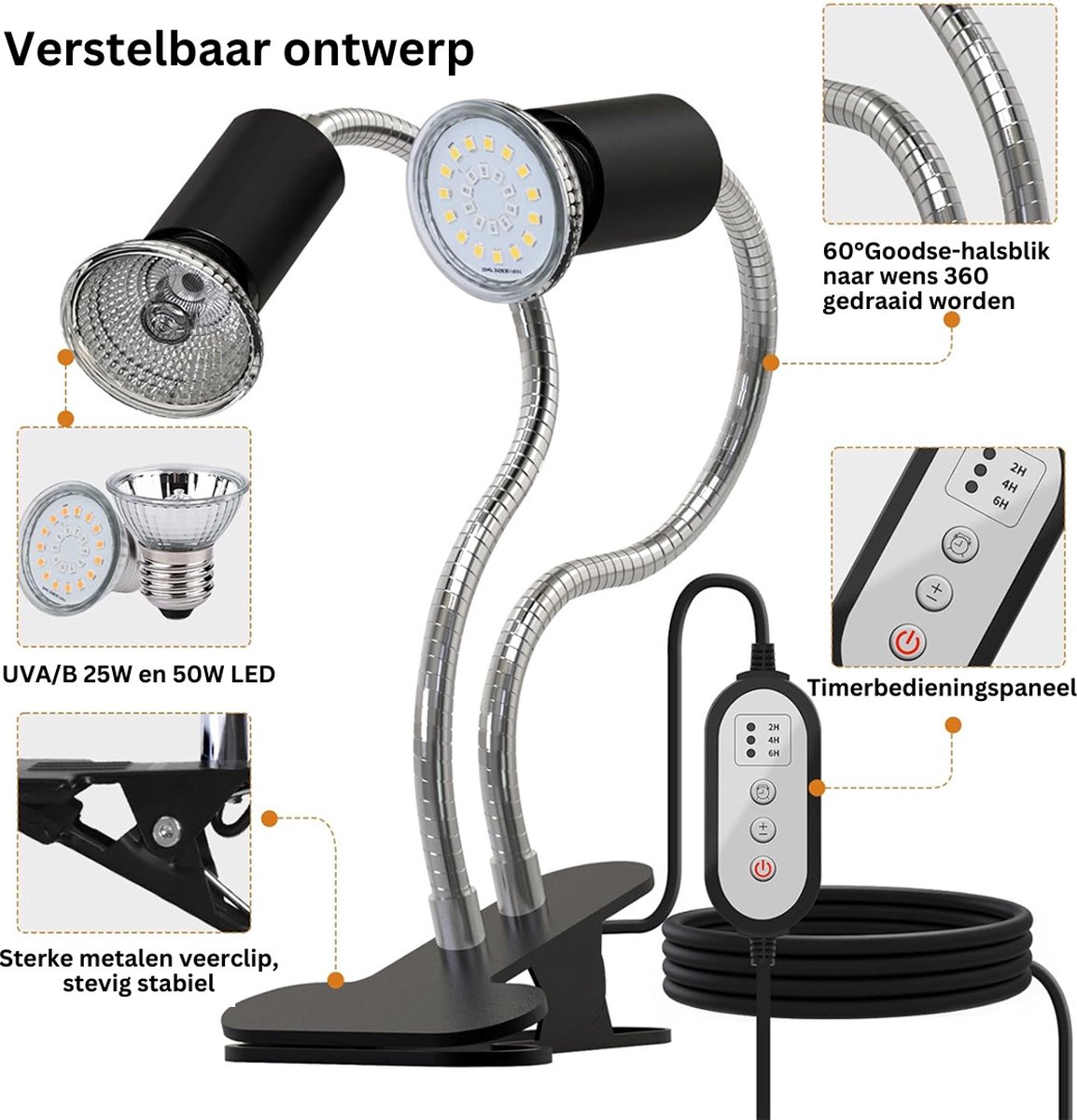 SKIKHN Verwarmingslamp voor schildpadden en reptielen, 6 x 25 W, warmtelamp voor UVA UVB E27, schildpadden, aquarium, hagedis