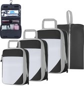 Koffer Organizer, compressie, 5-delig, verpakkingskubussen, pakzakken, inpakzakken met compressie, lichte reisorganizer, kledingtassen met make-uptas (zwart)