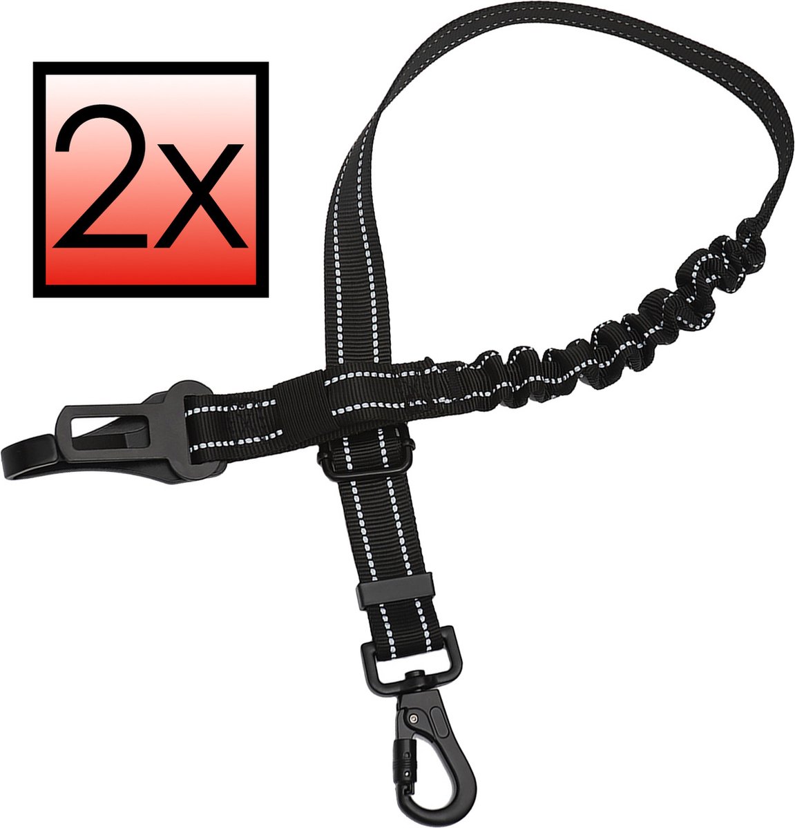 Hondenriem Autogordel Flexibele Auto hondengordel - Hondenriem Auto Met Kliksysteem en Haak - Zwart - 2x