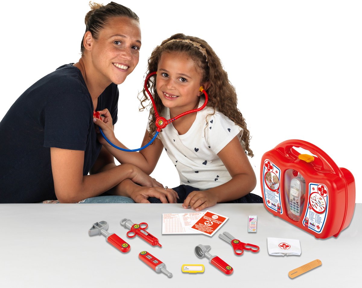 Klein Toys dokterskoffer met mobiele telefoon - stethoscoop, thermometer, reflexhamer, injectiespuit, pincet, oorspiegel, schaar, verpleegsterskapje, naamplaatje, pleisters - multicolor — afbeelding 5