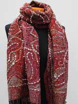 Wollen geborduurde sjaal en omslagdoek  Donker-Rood