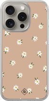 Casimoda® hoesje - Geschikt voor iPhone 15 Pro Max - Sweet Daisies - 2-in-1 case - Schokbestendig - Bloemen - Verhoogde randen - Bruin/beige, Transparant